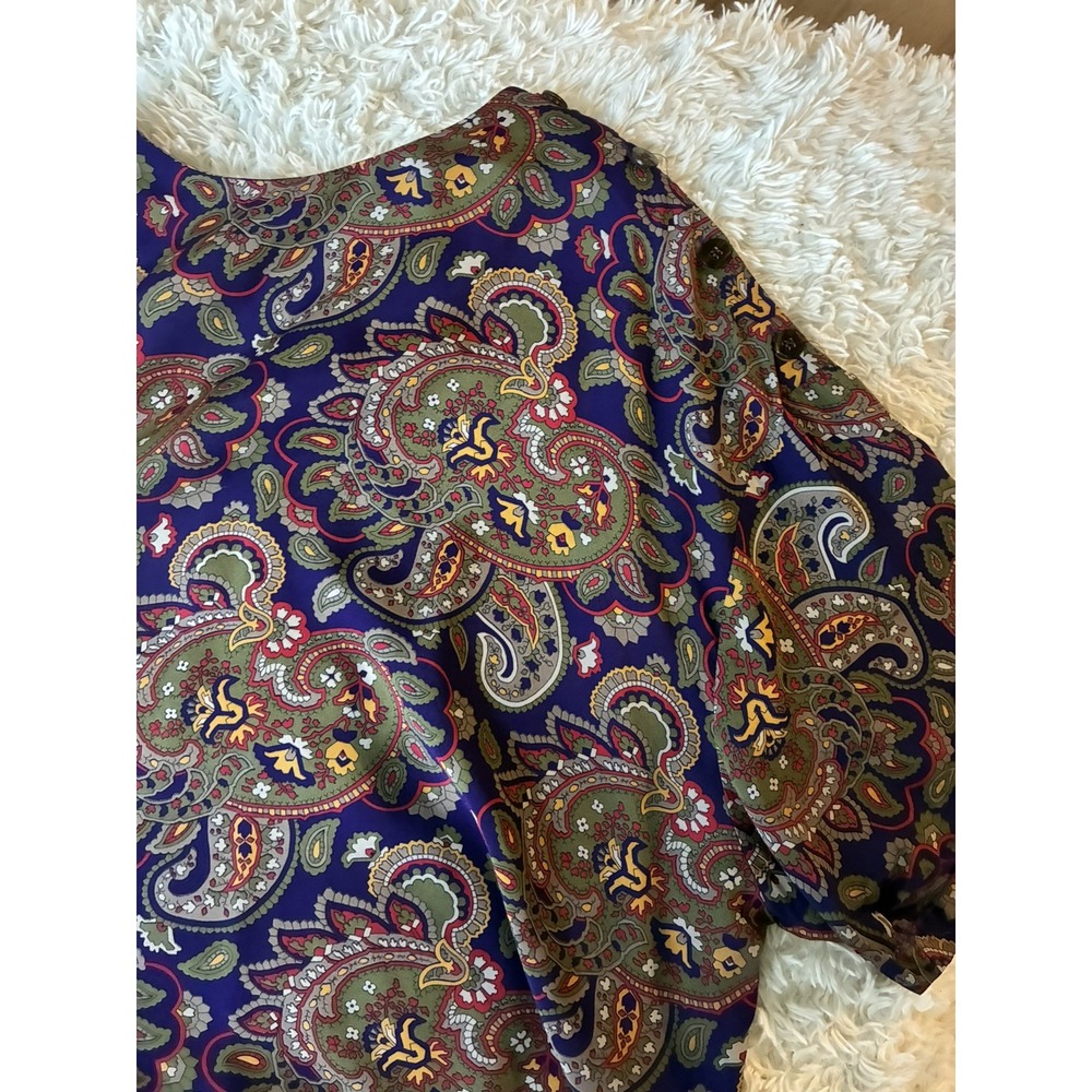 CHAUS Womens Size 20W/34 Button Blouse Purple Green Paisley Short Sleeve - Picture 12 of 16
